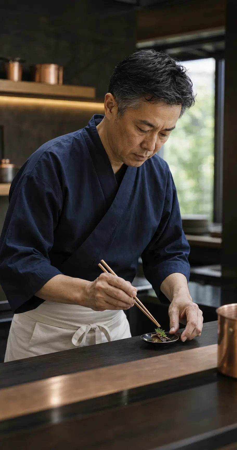 料理を仕上げる月影庵の料理長
