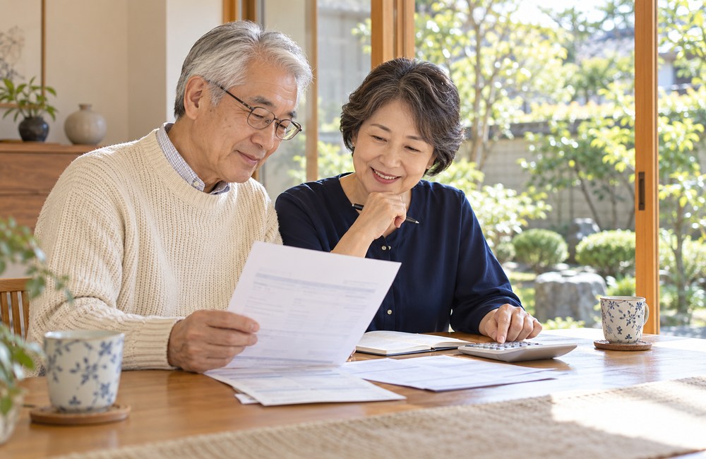 年金と老後資金を確認するご夫婦のイメージ