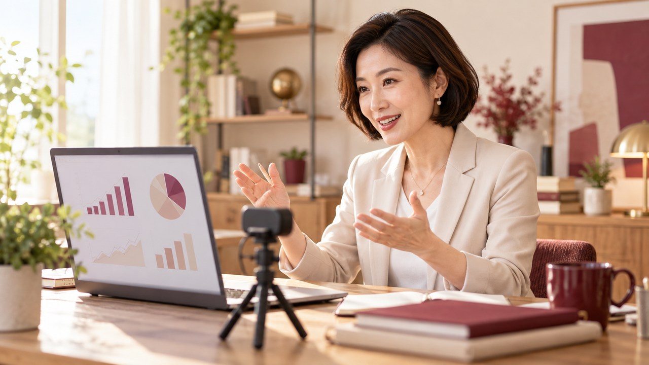 オンラインで教育資金セミナーを行う講師のイメージ