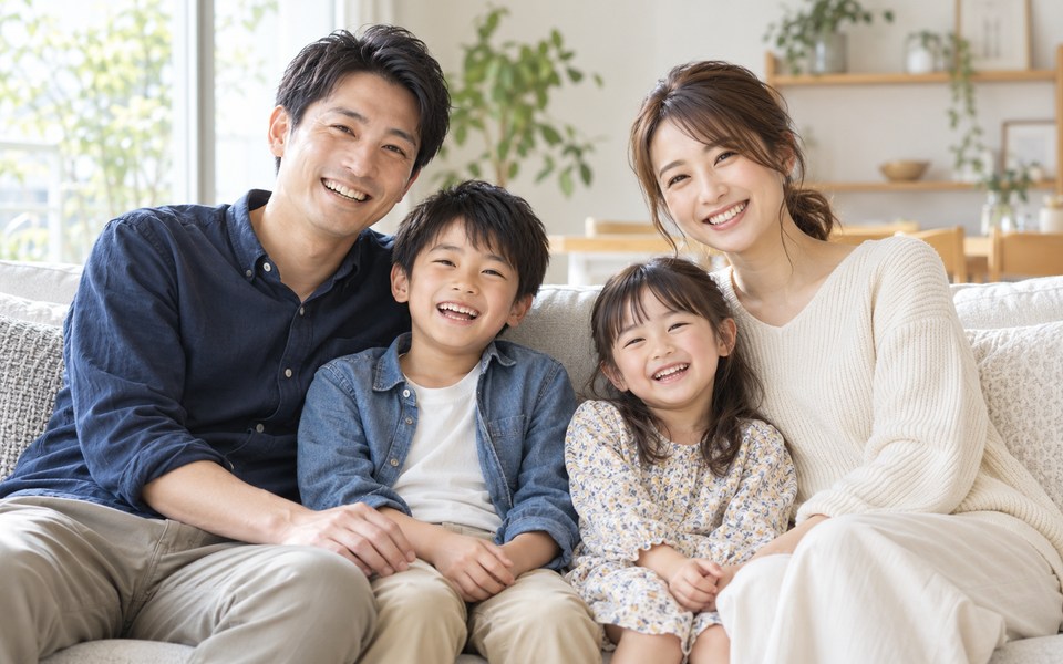 お子さま2人の教育資金を準備するご家族のイメージ