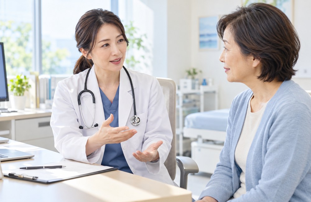 医療保障について医師に相談する女性
