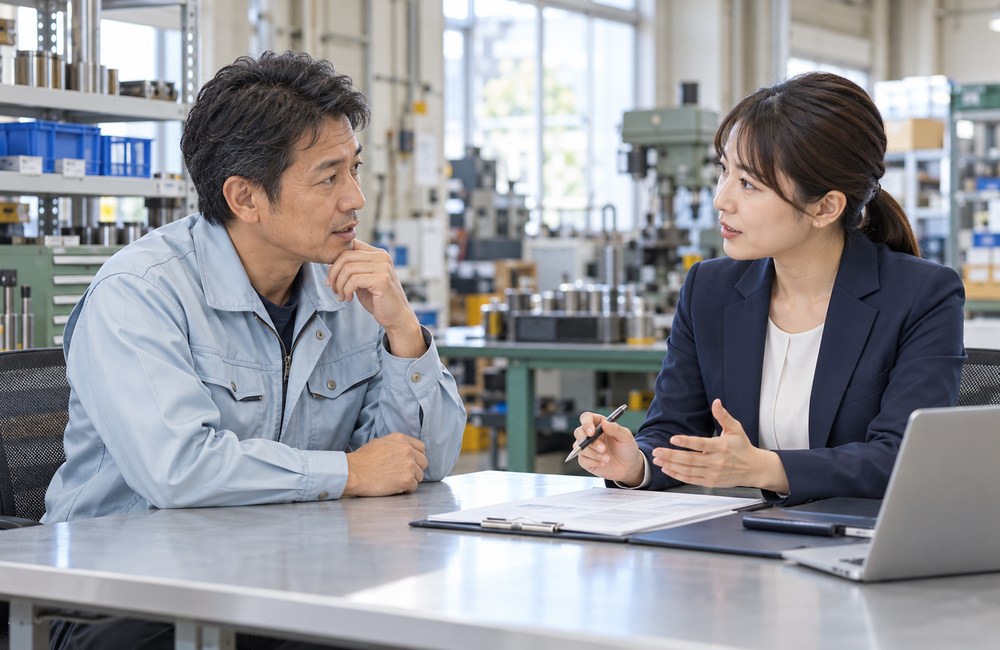 事業のリスクについて相談する経営者