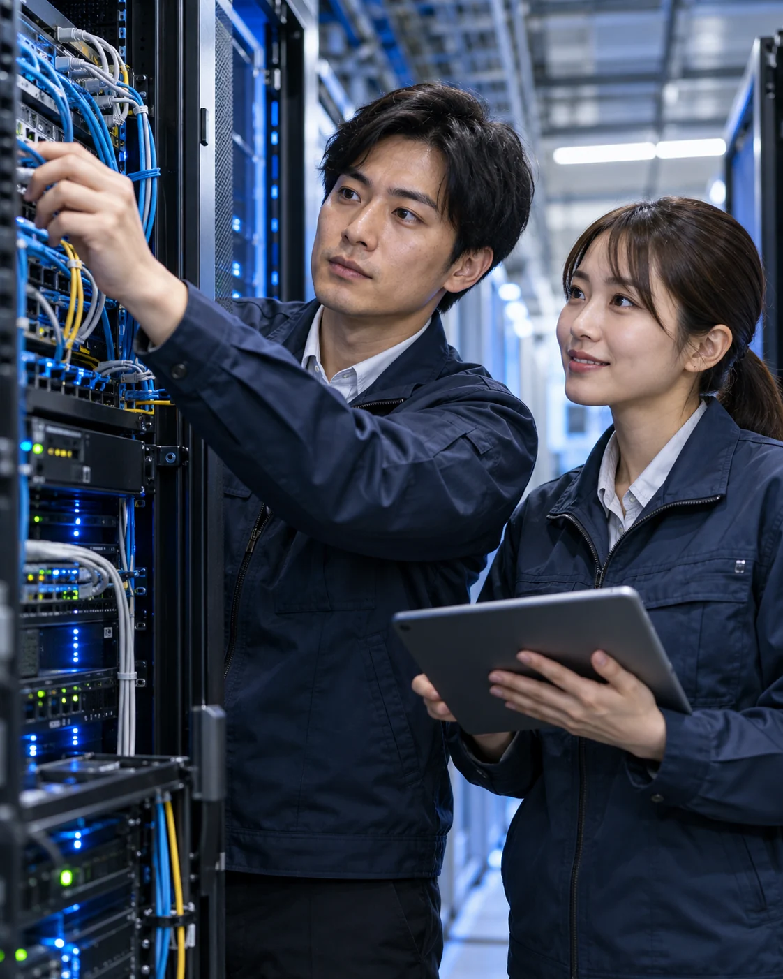 通信設備を点検するエンジニア