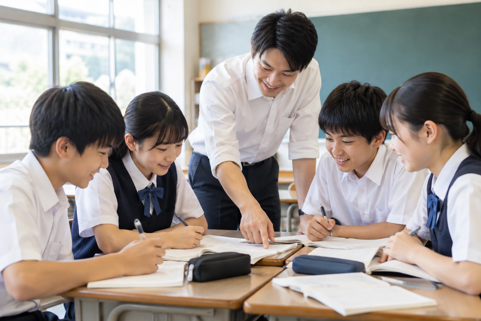 学校の教室で少人数の学習を支援する講師