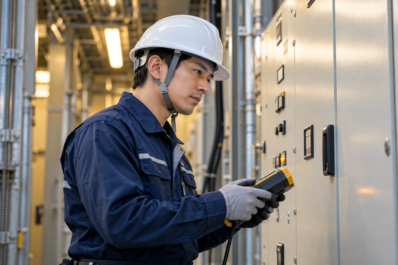 電気設備を点検する技術者