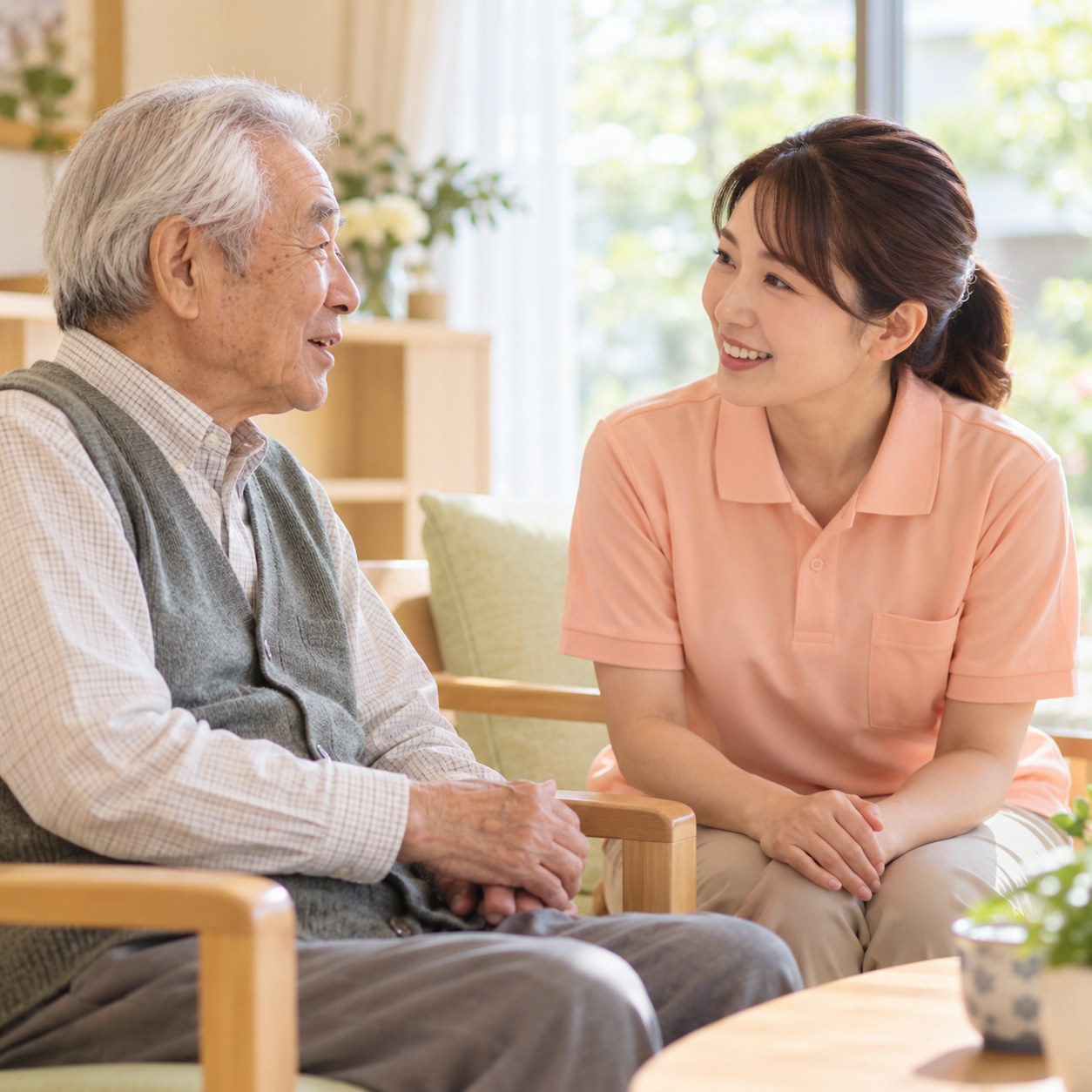 ご利用者様と談笑するスタッフ