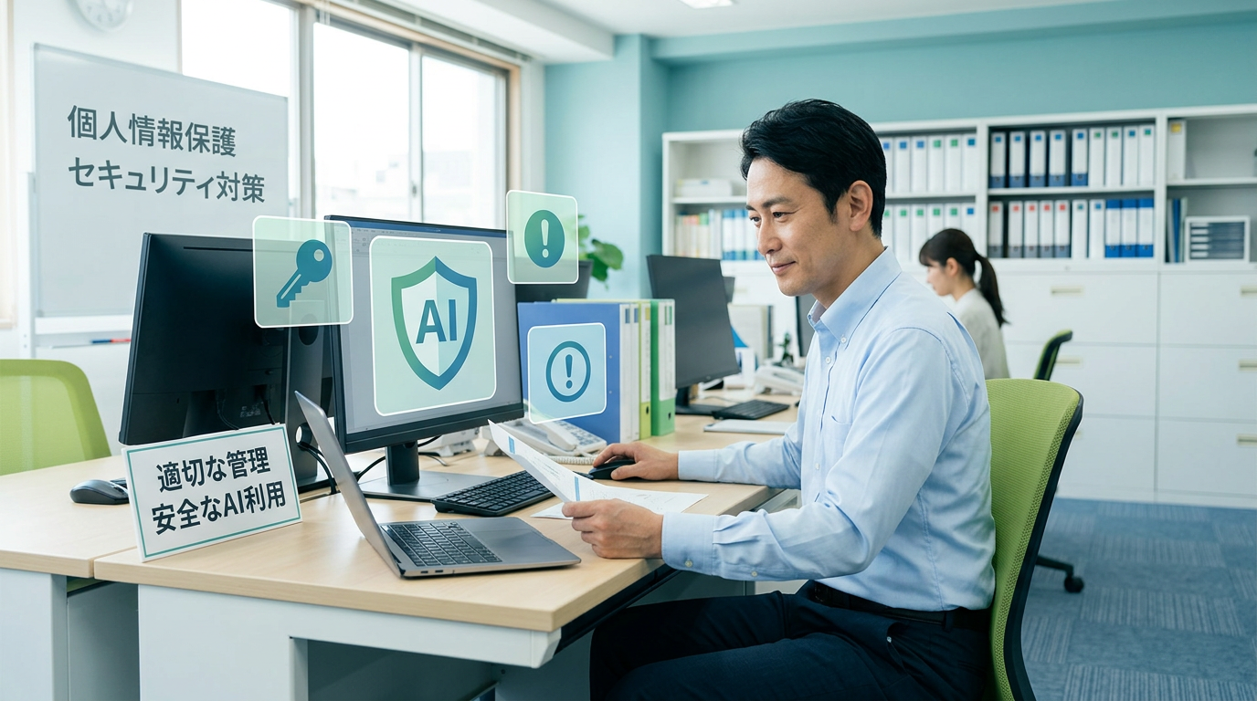 個人情報保護とセキュリティに配慮して生成AIを利用するイメージ