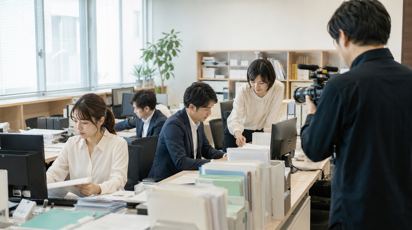 税理士事務所の職員が自然な雰囲気で働く写真と動画を撮影するイメージ